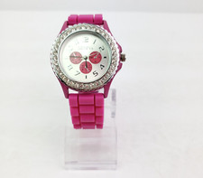 Unbranded Geneva Fashion Costume Womens Pink Silicone Band Bling Wrist Watch