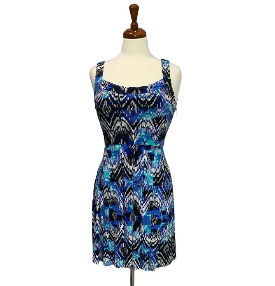 即発! サイズ2 Ali Ro Printed Jersey Dress Ali Ro Dress NWT Sz 2 Blue Multi Pattern Fit and Flare Back