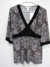 STUDIO  top shirt blouse M 10 Bust 38 Length 26 V-neck brown black white