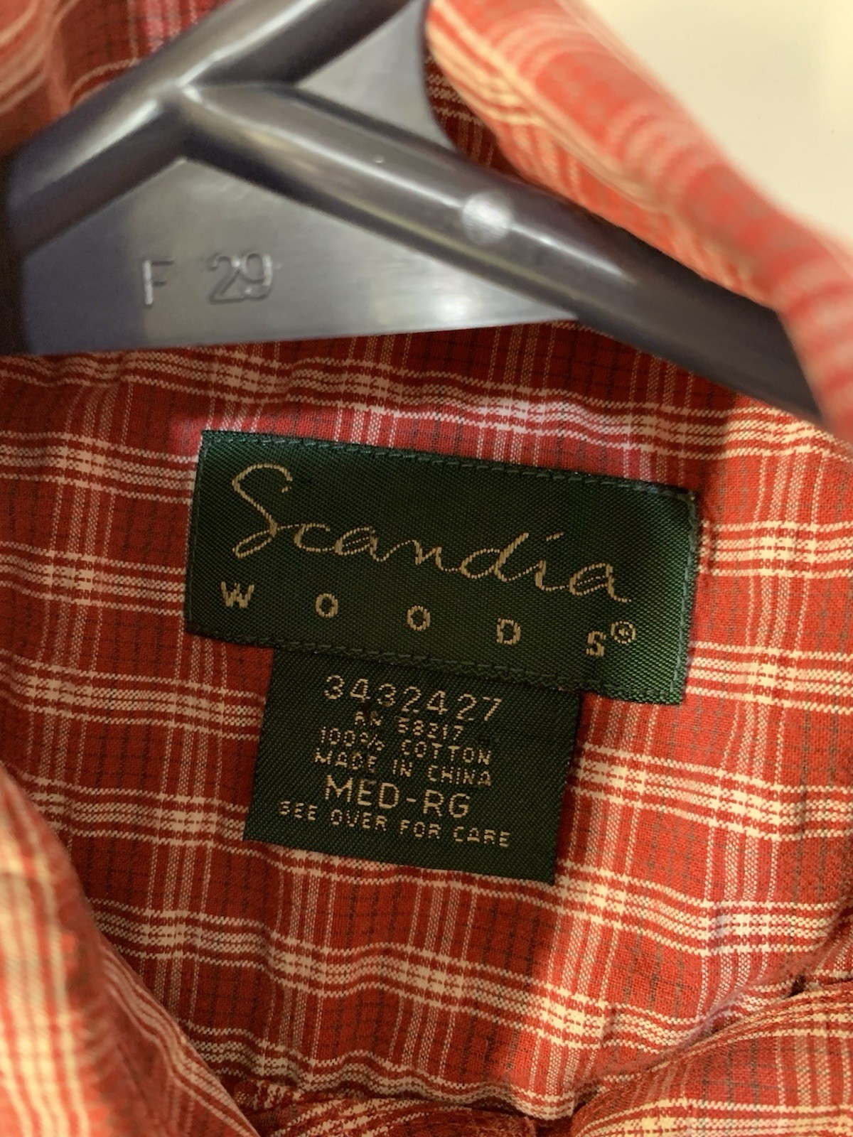 Scandia Woods Shirt Mens M Red Seersucker Plaid Golf Short Sleeve Casual Button