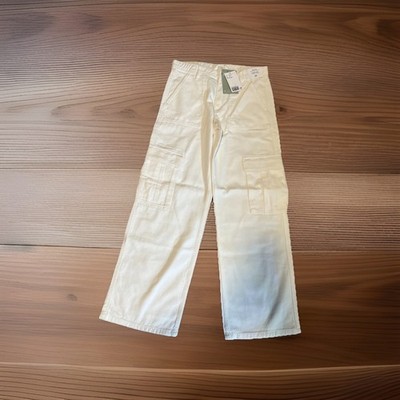 H&M Wide Leg Adjustable Low Waist White Cargo Size 14 Kids