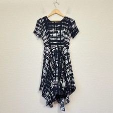 COREY LYNN CALTER Plaid Dress Women Sz 2 Black Painted Hi-Low Fit & Flare Gothic