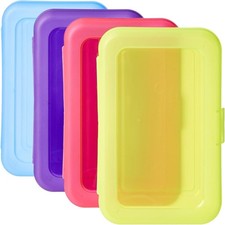 Amazon Basics 4-Pack Large Pencil Cases, Storage Organizer, Durable Plastic Scho