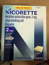 Nicorette Original Uncoated Nicotine PolacrilexGum 170 Pieces 2mg Exp 06/2027 