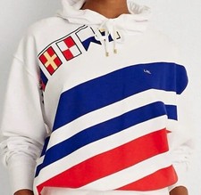 Felpa con cappuccio pullover unisex a righe Lauren Ralph Lauren nuova con logo grande prezzo consigliato £ 149