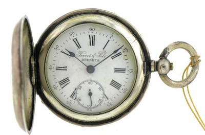 Perret & Fils Brenets 875 Silber  Herren Taschenuhr mit Kette und Schlüssel