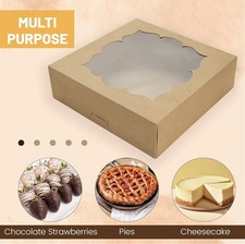 Brand new sealed pack of kraft bakery/gift boxes with clear display windows.