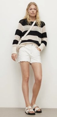 ALLSAINTS Women s Lou Mesh Jumper Cream Black Striped Chunky Sweater Size Medium