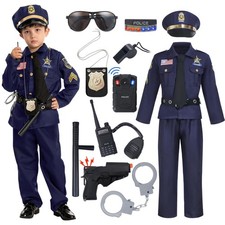 14PCS Halloween Police Costume for Kids, Dark Blue Police Officer Costume for...