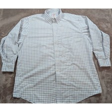 Brooks Brothers Madison Non-Iron Shirt Mens 18 34 Blue White Windowpane Cotton