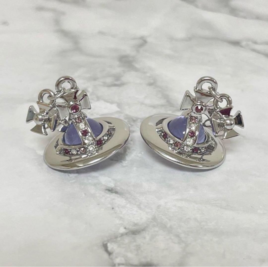 Vivienne Westwood Earrings Tiny Orb Silver x Purple w/Pouch NO BOX