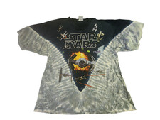 Vintage 90s Star Wars Liquid Blue Darth Vader X-Wing TIE Fighter T-shirt Sz XXL