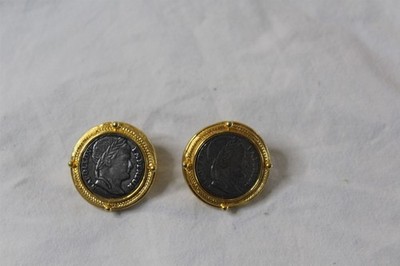 Napoleon Coin Earring Set of 2 Gold-tone Stamped Carolee French Napoleon Vintage