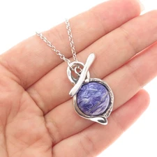 HAGIT GORALI Sterling Silver Vintage Israel Real Charoite Modernist Necklace 32"