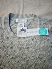 150$ NWT Club Monaco Pointelle Stitch Crew Sweater - Metal/Lt. Green Size M