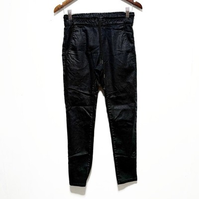 Bevy Flog Pants Womens 25 Black Shiny Metallic Elastic Waist Shely Skinny Leg
