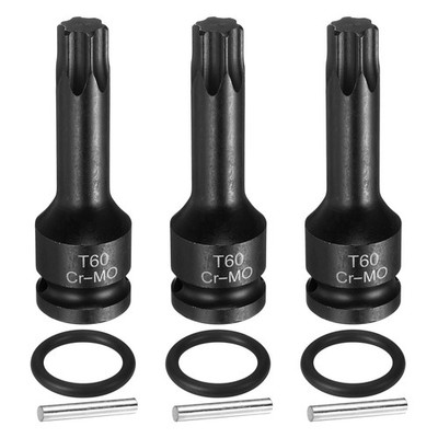3pcs 1/2'' Drive Torx Bit Socket T60 Impact 6 Point Star Bit Sockets CR-MO Steel