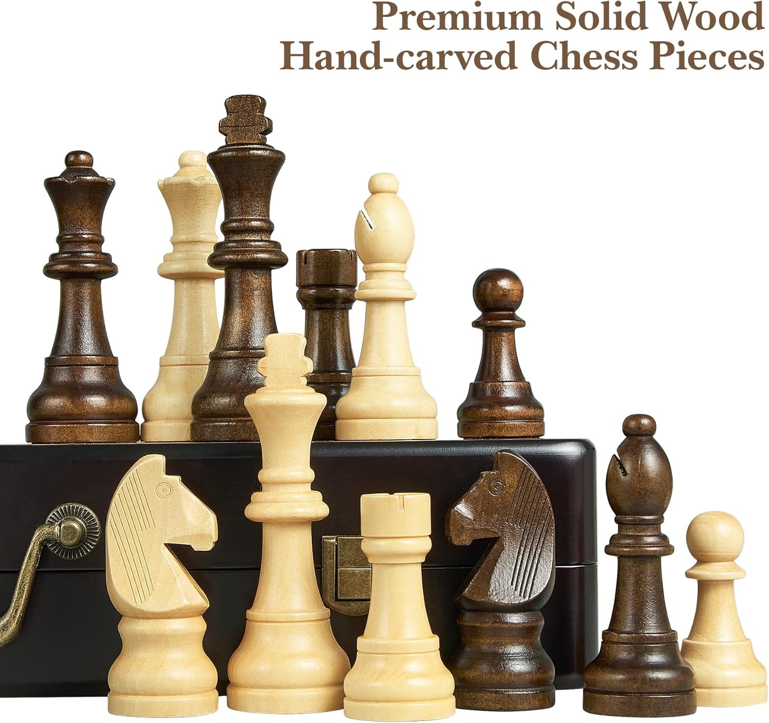 18.5in Folding Wooden Chess Set w/ Handle Large 4.5in King Extra Queens Storage