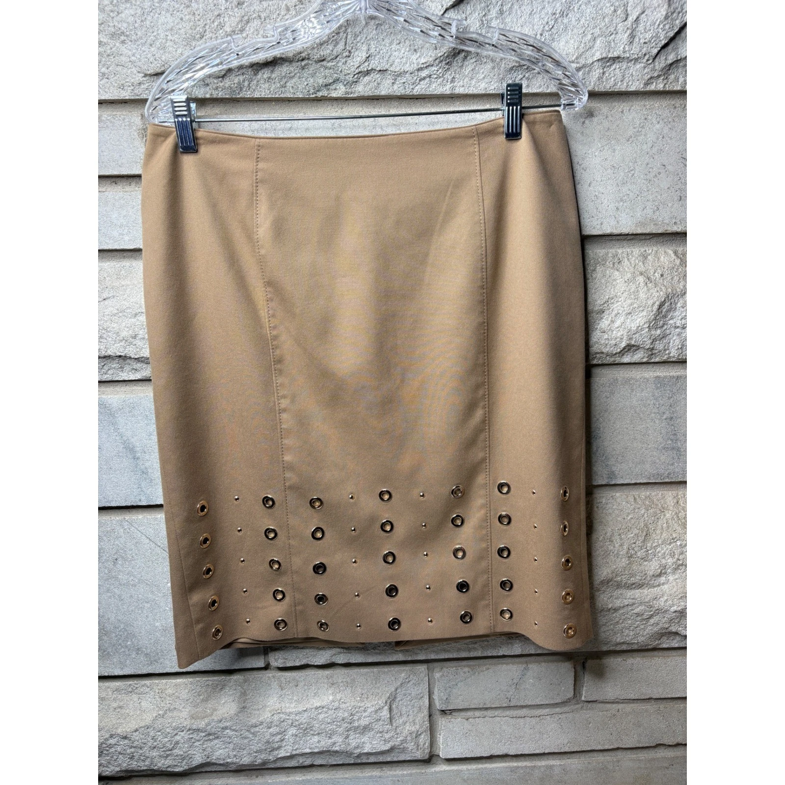 White House Black Market Tan Grommet Stud Embellished Pencil Skirt Size 10