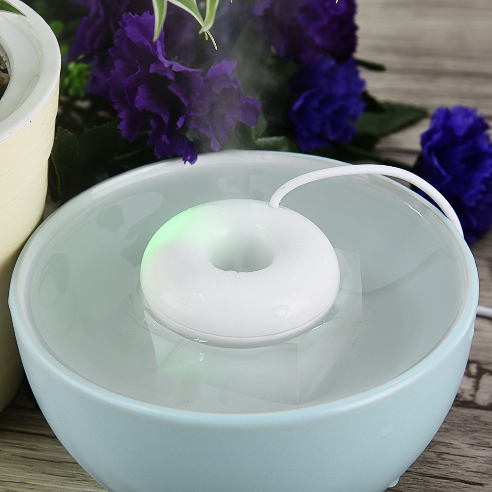 ｀Mini Doughnut Shaped USB Atomization Spray Humidifier For Home Office Car Wh BL