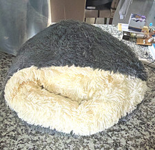 Plush Covered Hooded Pet Cave Dog Bed, Small S , Gray and Cream