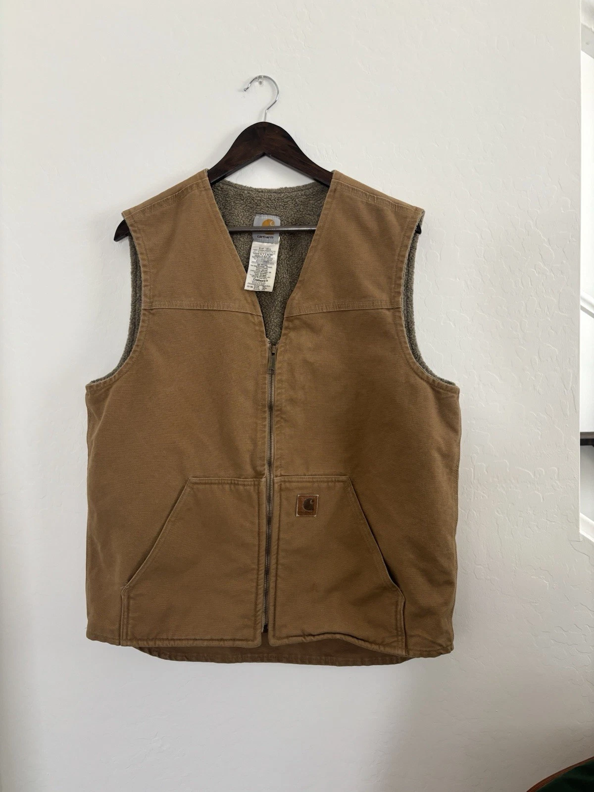 Carhartt Vest Sherpa Fleece Lined Tan Brown Duck Canvas V26 CML Men’s Size XL