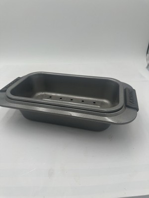 Nonstick Meat Loaf Bake Pan 2 Pieces Grips Draining Insert Tray Anolon Advanced