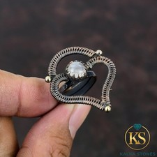 Natural Rainbow Moonstone Copper Anniversary Wire Wrapped Wedding Birthday Ring