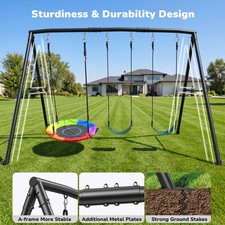 600lb Metal Swing Set Kids Backyard Playset Heavy Duty Swing Frame with 3 Swings