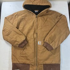 Carhartt Boys XL 18-20 Brown Canvas Hooded Active Jacket Quilted Lined Full Zip