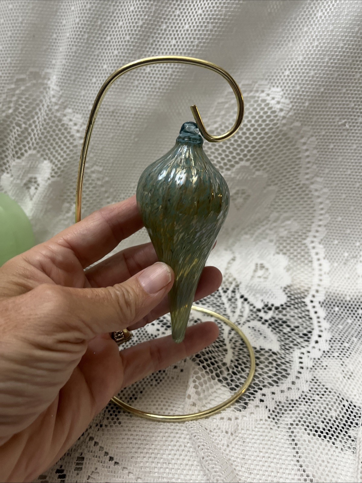 Hand Blown Glass Orb Witch Ball Sun Catcher Ornament  Poland Iron Art Blue Lot 2