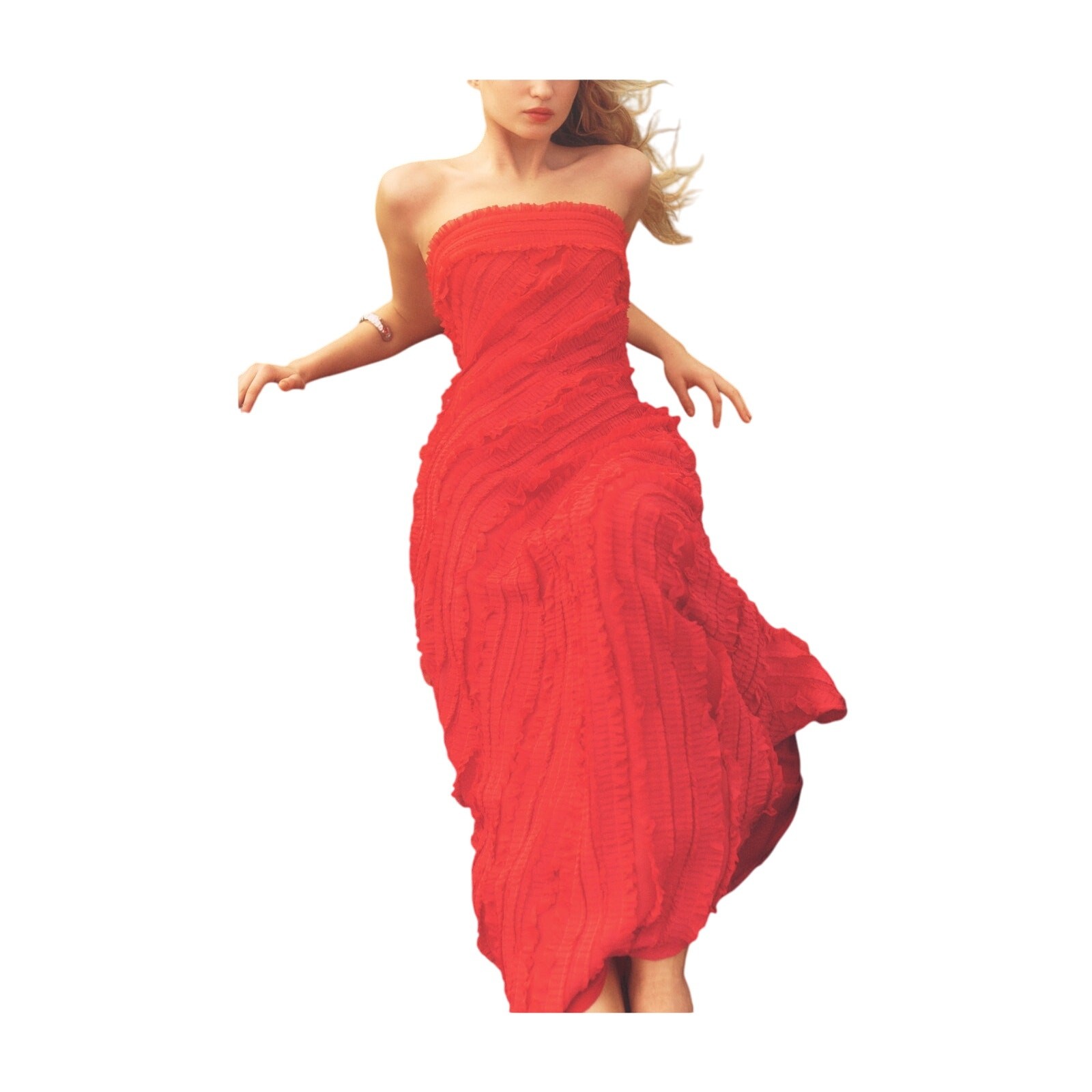 Endless Rose Red Polyester Strapless Ruffled Maxi… - image 1