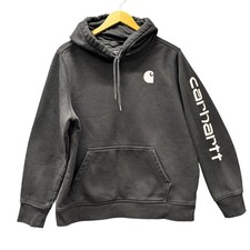 Carhartt Hoodie Womens XL Black Relaxed Fit Pullover Logo Sleeve