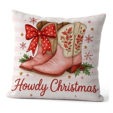 Pink Western Christmas Pillow Covers 18x18, Preppy Coquette Cowboy Color-08
