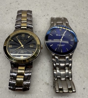 Vintage Hugo Max Mens Watch Lot Of 2 Watches Need New Batteries Good Condition