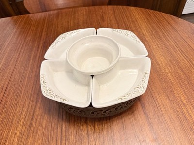 Noritake Valencia Porcelain Chip And Dip Serving Bowl Set With Metal Stand 5 pcs