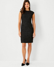 NEW ANN TAYLOR $149 BLACK SHIMMER TWEED POCKET DRESS SZ 16