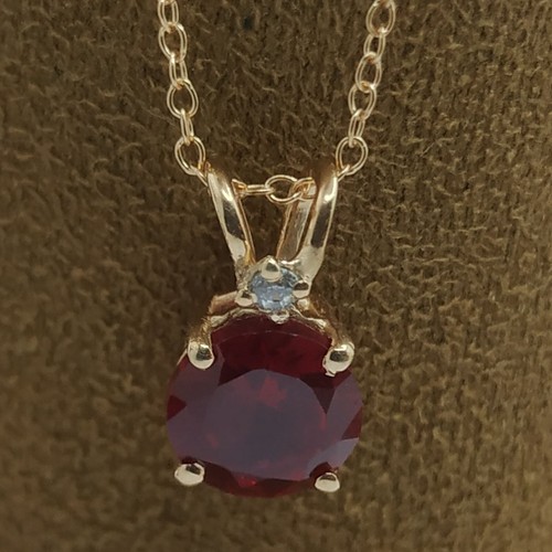 4mm Lab-Created Red Ruby 14K Rose Gold Plated Silver Solitaire Pendant Necklace - Picture 2 of 7