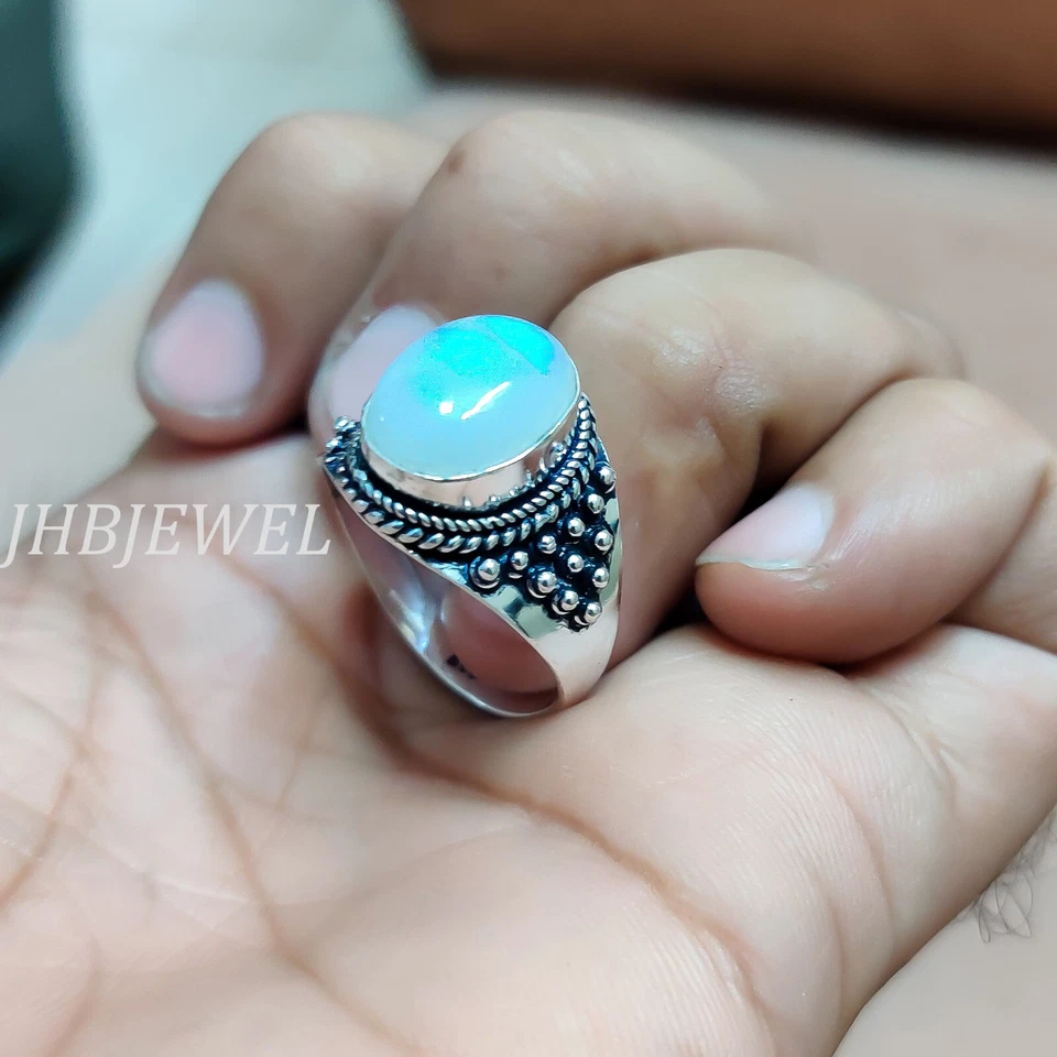 Anillo de plata esterlina 925 con piedras preciosas de fuego azul Labradori hecho a mano joyería Foto 2 de 4