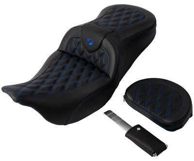 Saddlemen 808-07B-182B1 Roadsofa Black Seat - Driver Backrest & Blue Stitch