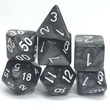 New 7 Piece Polyhedral Pearlescent Nacreous Black Dice Set With Bag D&D RPG