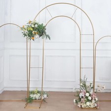Gold 8 ft Metal Floral Display Frame Round Top Double Arch BACKDROP STAND Party
