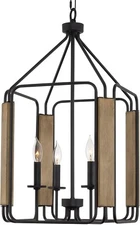 Kira Home Langston 28" Chandelier 4-Light Open Lantern Pendant Black & Birch NOB