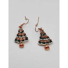 Christmas Tree enamel dangle drop earrings 2"