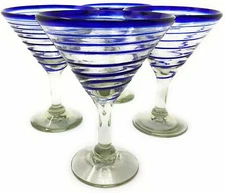 Mexican Hand Blown Glass – Set of 4 Hand Blown Modern Margarita Glasses -...
