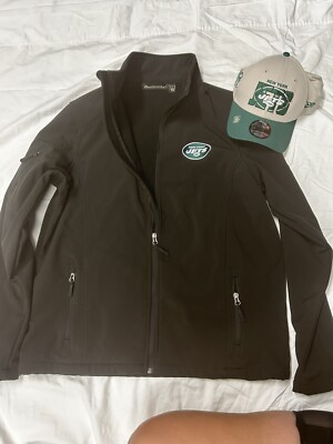 NFL New York Jets Hat & Dunbrooke Black Journey Workwear Tri-Blend Jacket. Large