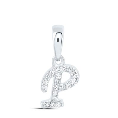 10K Weißgold echter Diamant Damen Blockschrift Initiale P Mini Anhänger 1/20 ct