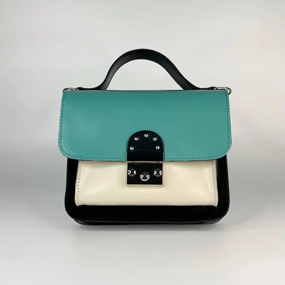 COACH Borsa a mano donna tracolla pelle multicolore turchese nera bianca tracolla