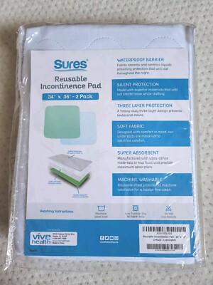 Sures 2 Pack Reusable Underpads 34x36 Waterproof Incontinence Pad Bedding SOFT
