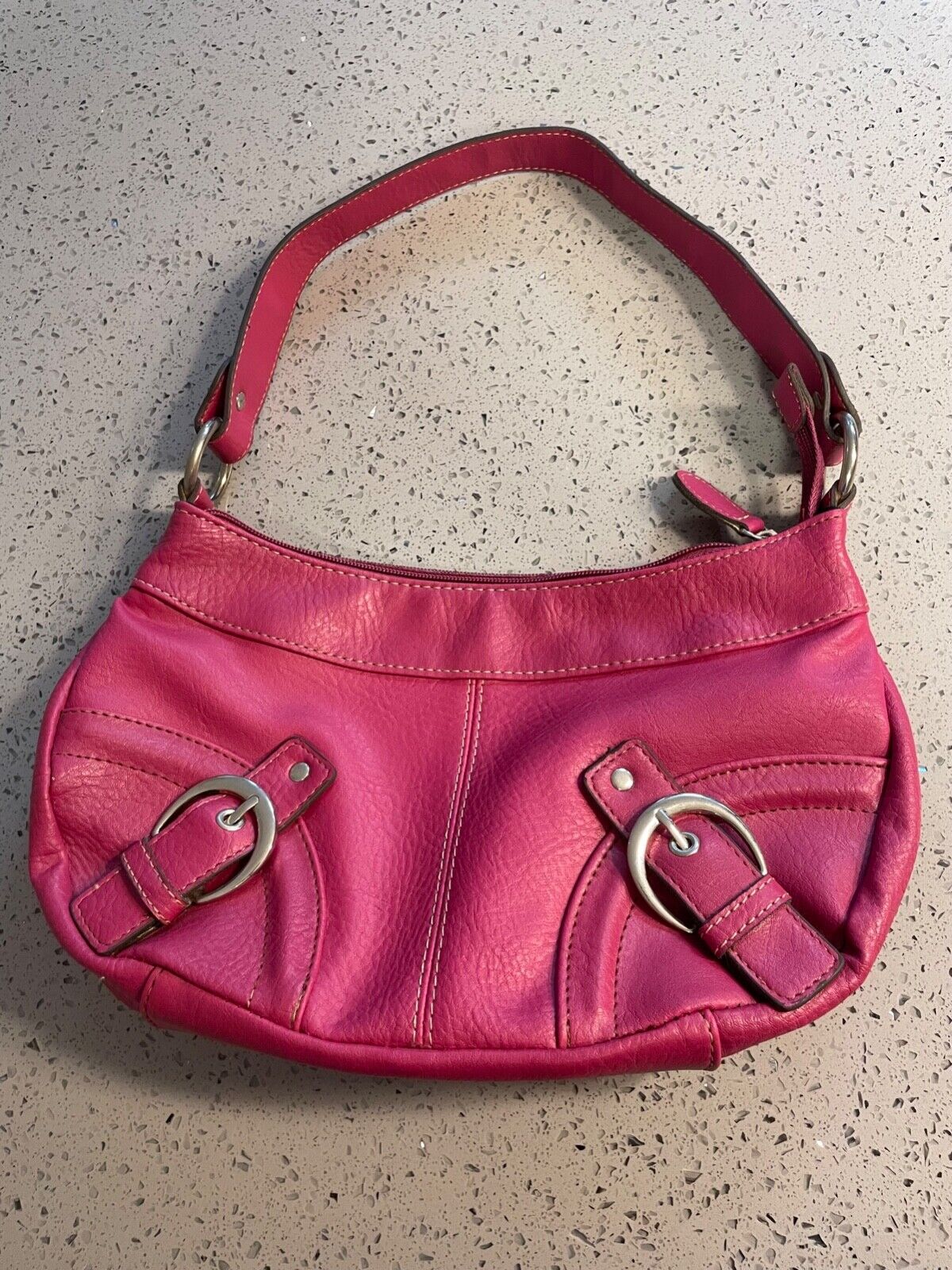 Pink Faux Leather Y2k Shoulder purse/ Bag With Silver Buckle Accents